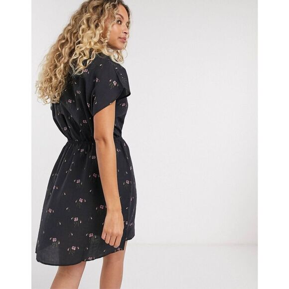 Stockholm Atelier X Other Stories Floral Print Dark Blue Wide Short Sleeve Dress - Picture 3 of 11